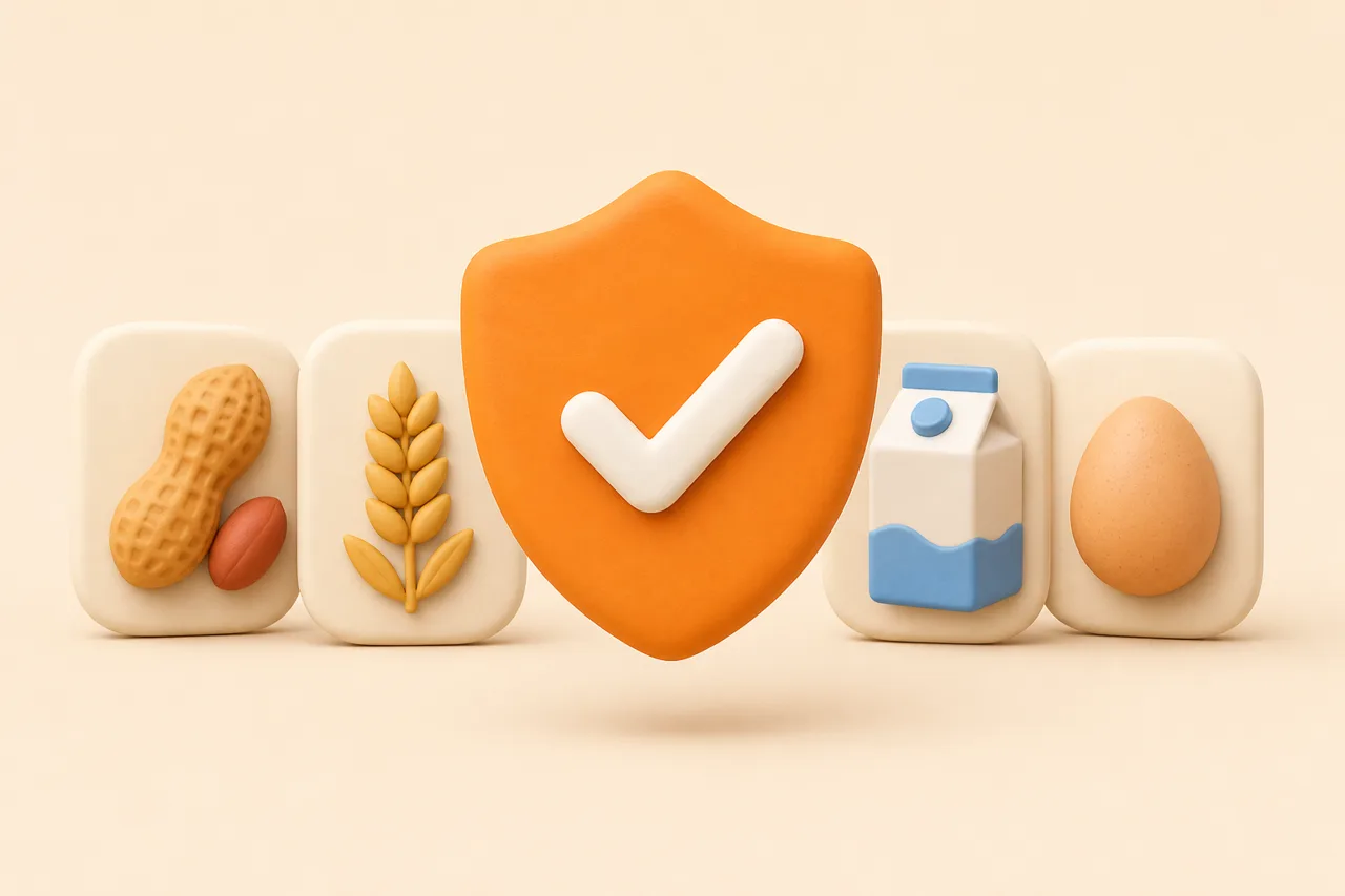 3D clay-style illustration of app cards beside a recipe with one ingredient flagged and a replacement suggested