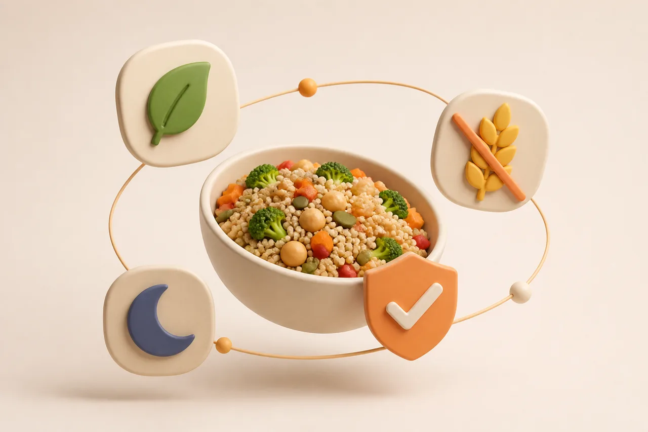 3D clay-style illustration of a recipe card with one ingredient highlighted and an alternative ingredient beside it