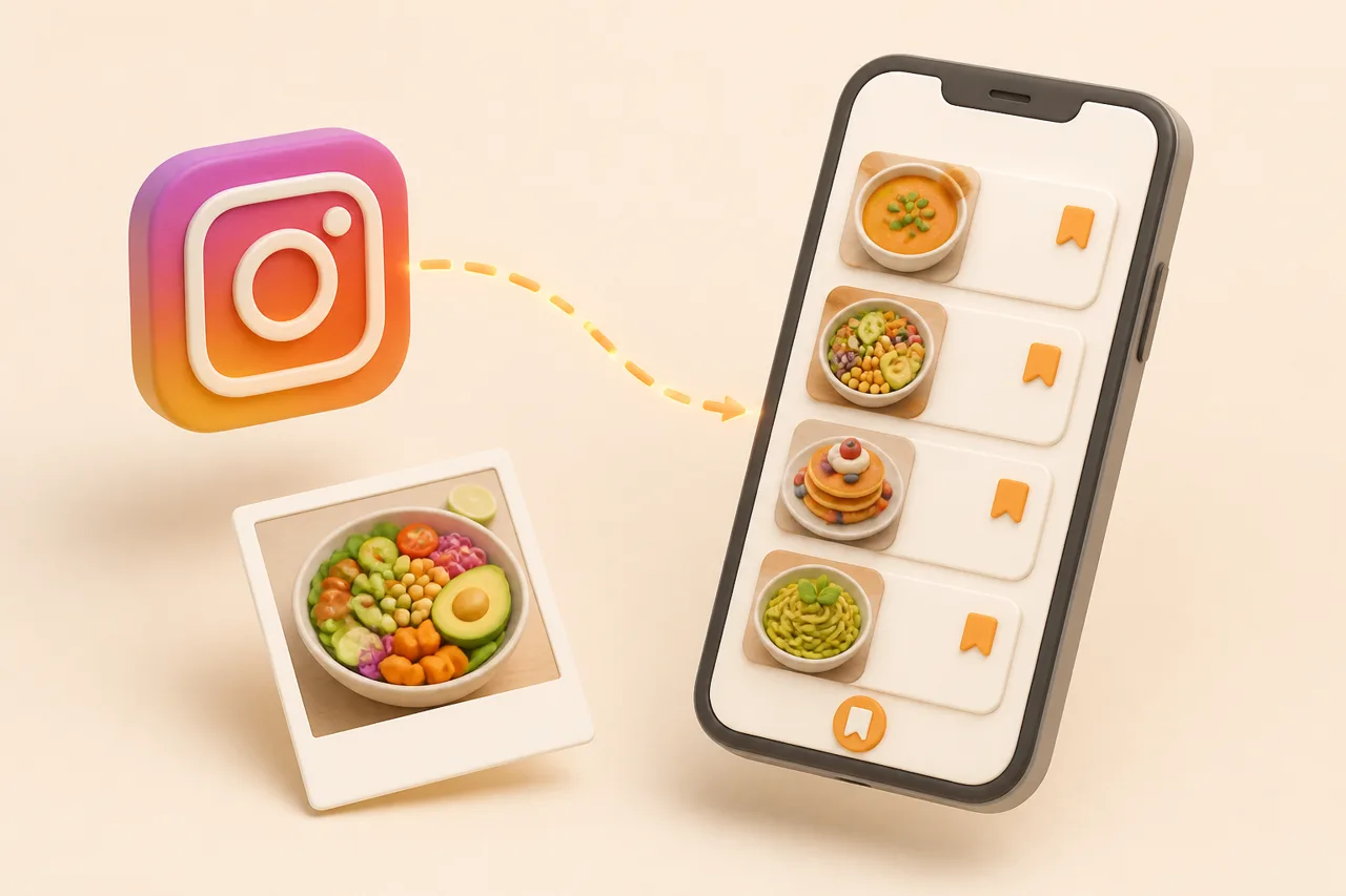 3D clay-style illustration of a group chat bubble unfolding into a tidy recipe card on a phone